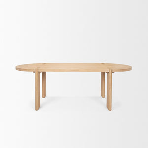 HomeRoots 91" Light Brown Oval Dining Table - Elegant Elm Wood Design, Seats 6, Perfect for Entertaining & Work 604024