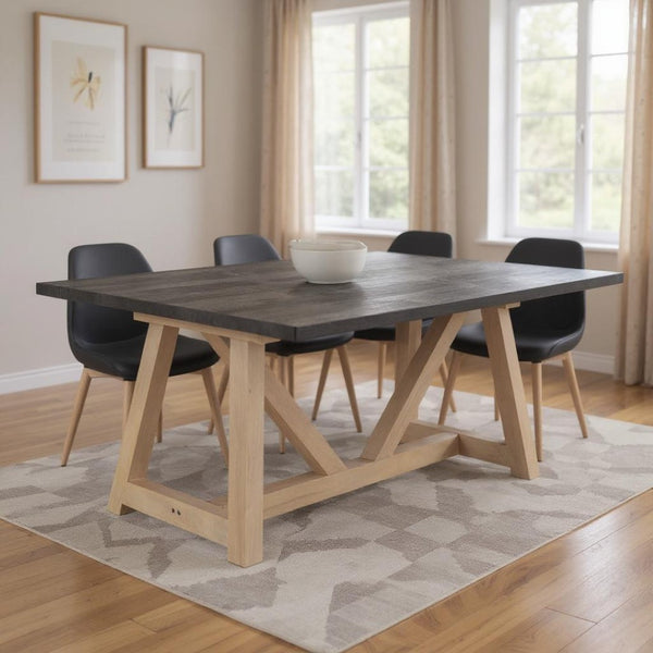 HomeRoots 84" Solid Wood Trestle Dining Table with Two-Tone Finish - Stylish, Durable, and Versatile Design 604025