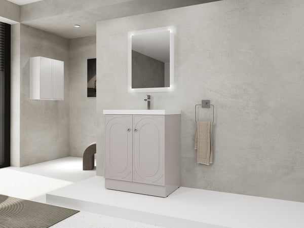 English Elm 30" Freestanding 30" Freestanding Bathroom Vanity with White Resin Sink, Soft-Close Doors, 3 Handles, Adjustable Shelf, Eco Plywood Finish W999S00335
