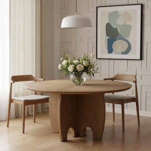 HomeRoots 59" Brown Solid Wood Round Dining Table with Elegant Pedestal Base for Family Gatherings & Meals 604027