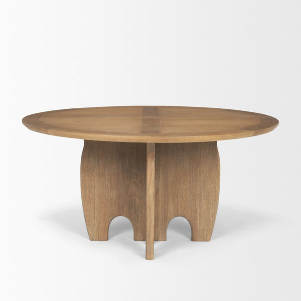 HomeRoots 59" Brown Solid Wood Round Dining Table with Elegant Pedestal Base for Family Gatherings & Meals 604027