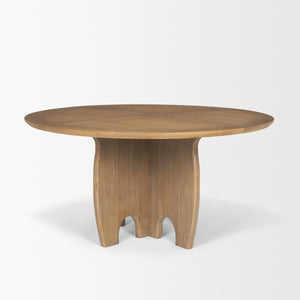 HomeRoots 59" Brown Solid Wood Round Dining Table with Elegant Pedestal Base for Family Gatherings & Meals 604027