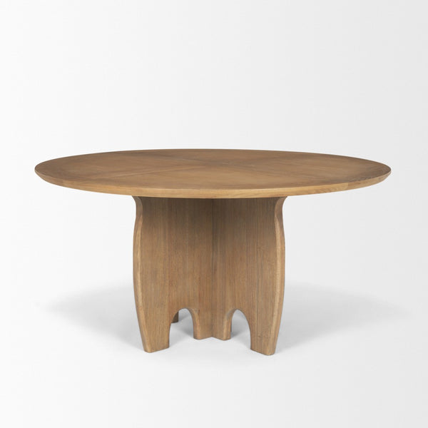 HomeRoots 59" Brown Solid Wood Round Dining Table with Elegant Pedestal Base for Family Gatherings & Meals 604027