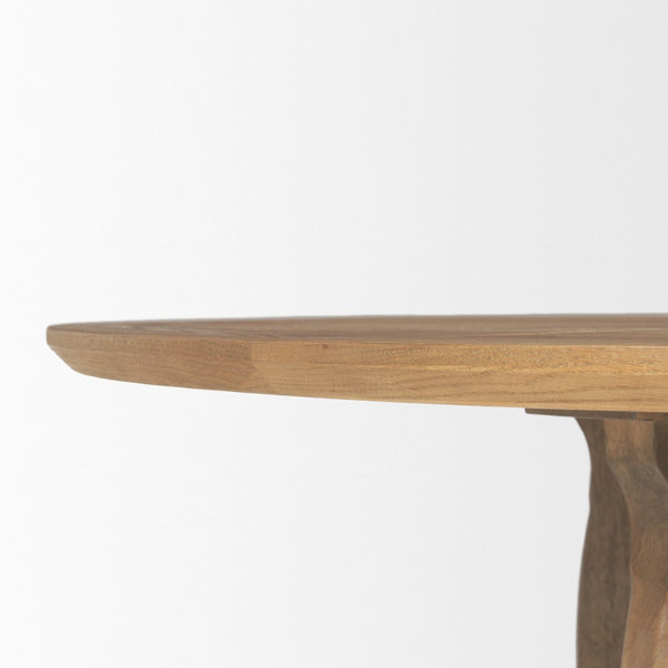HomeRoots 59" Brown Solid Wood Round Dining Table with Elegant Pedestal Base for Family Gatherings & Meals 604027