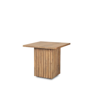 HomeRoots 22" Brown Solid Wood Square Block End Table - Handcrafted Mango Wood with Modern Ribbed Base Design 604029