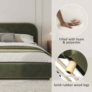 English Elm King Platform Bed Curved Boucle Upholstered Headboard Solid Rubberwood Legs Modern Bedroom N757P411870V