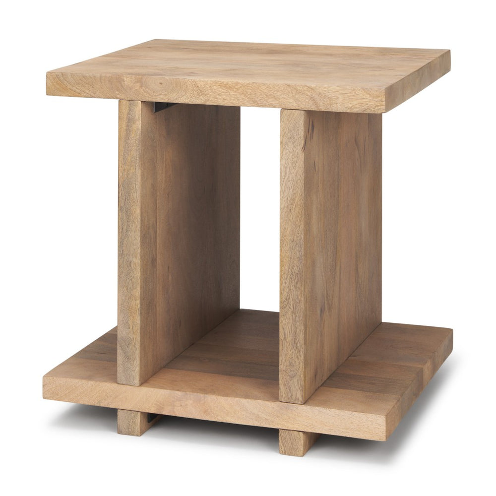 HomeRoots 22" Brown Solid Wood Sled End Table with Shelf – Modern Design, Versatile Storage for Any Room 604030
