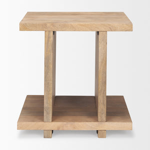 HomeRoots 22" Brown Solid Wood Sled End Table with Shelf – Modern Design, Versatile Storage for Any Room 604030