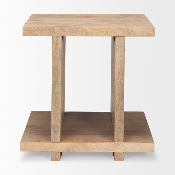 HomeRoots 22" Brown Solid Wood Sled End Table with Shelf – Modern Design, Versatile Storage for Any Room 604030