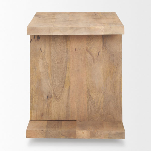 HomeRoots 22" Brown Solid Wood Sled End Table with Shelf – Modern Design, Versatile Storage for Any Room 604030