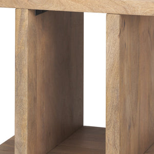 HomeRoots 22" Brown Solid Wood Sled End Table with Shelf – Modern Design, Versatile Storage for Any Room 604030