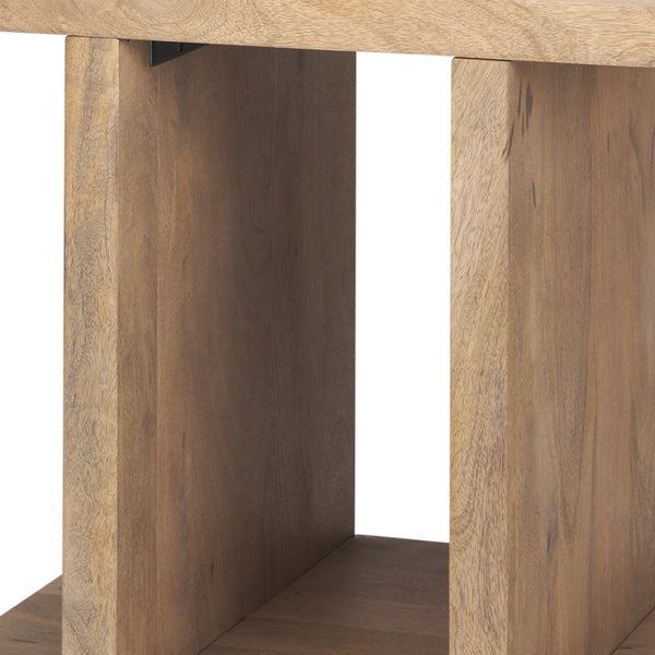 HomeRoots 22" Brown Solid Wood Sled End Table with Shelf – Modern Design, Versatile Storage for Any Room 604030