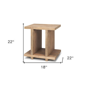 HomeRoots 22" Brown Solid Wood Sled End Table with Shelf – Modern Design, Versatile Storage for Any Room 604030