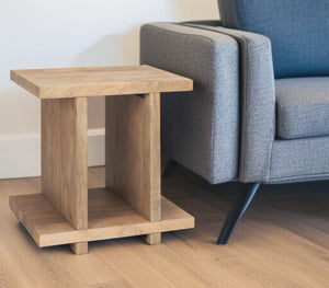 HomeRoots 22" Brown Solid Wood Sled End Table with Shelf – Modern Design, Versatile Storage for Any Room 604030