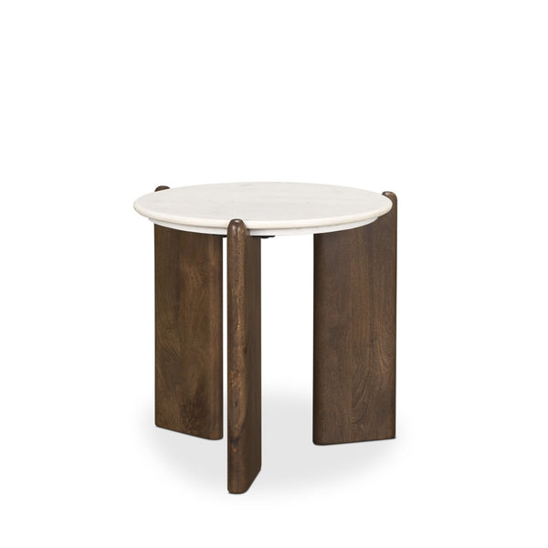 HomeRoots 20" Elegant White Marble and Brown Wood End Table – Versatile, Durable, Modern Design for Any Space 604033