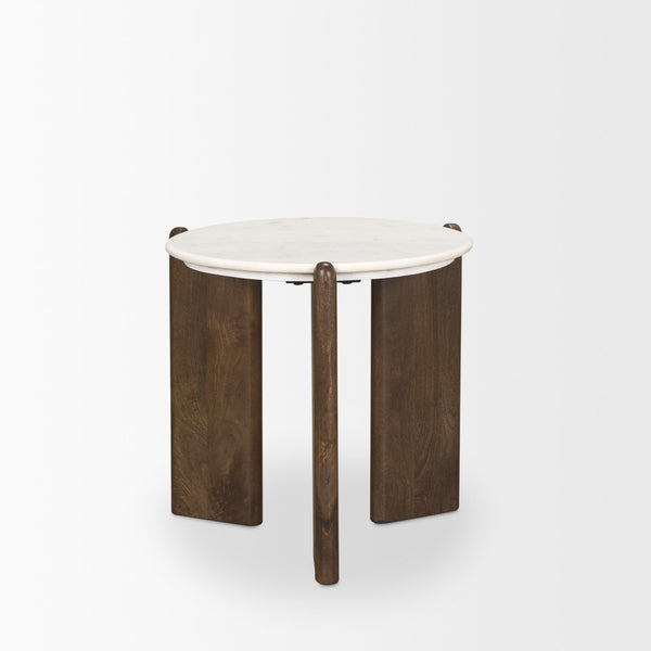 HomeRoots 20" Elegant White Marble and Brown Wood End Table – Versatile, Durable, Modern Design for Any Space 604033
