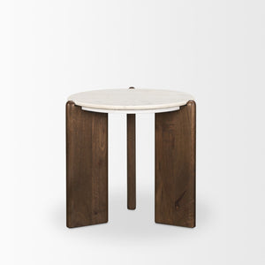 HomeRoots 20" Elegant White Marble and Brown Wood End Table – Versatile, Durable, Modern Design for Any Space 604033