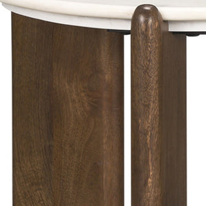 HomeRoots 20" Elegant White Marble and Brown Wood End Table – Versatile, Durable, Modern Design for Any Space 604033