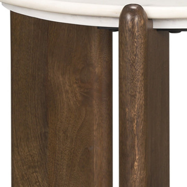 HomeRoots 20" Elegant White Marble and Brown Wood End Table – Versatile, Durable, Modern Design for Any Space 604033
