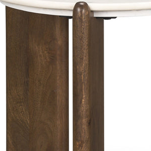 HomeRoots 20" Elegant White Marble and Brown Wood End Table – Versatile, Durable, Modern Design for Any Space 604033