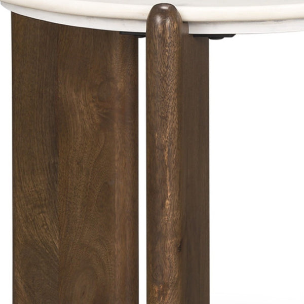 HomeRoots 20" Elegant White Marble and Brown Wood End Table – Versatile, Durable, Modern Design for Any Space 604033
