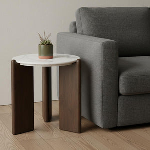 HomeRoots 20" Elegant White Marble and Brown Wood End Table – Versatile, Durable, Modern Design for Any Space 604033