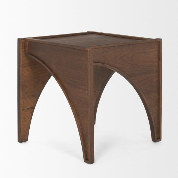 HomeRoots 24" Brown Wood Arched Square End Table – Modern Accent for Living Room, Bedroom & Entryway Decor 604035