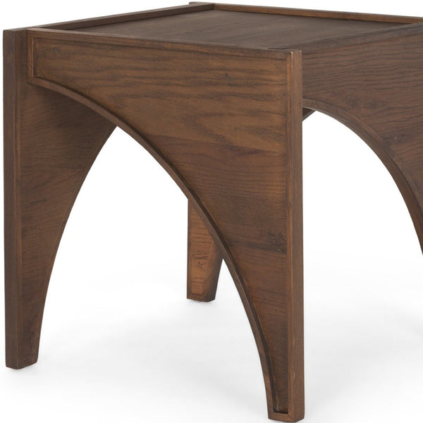 HomeRoots 24" Brown Wood Arched Square End Table – Modern Accent for Living Room, Bedroom & Entryway Decor 604035