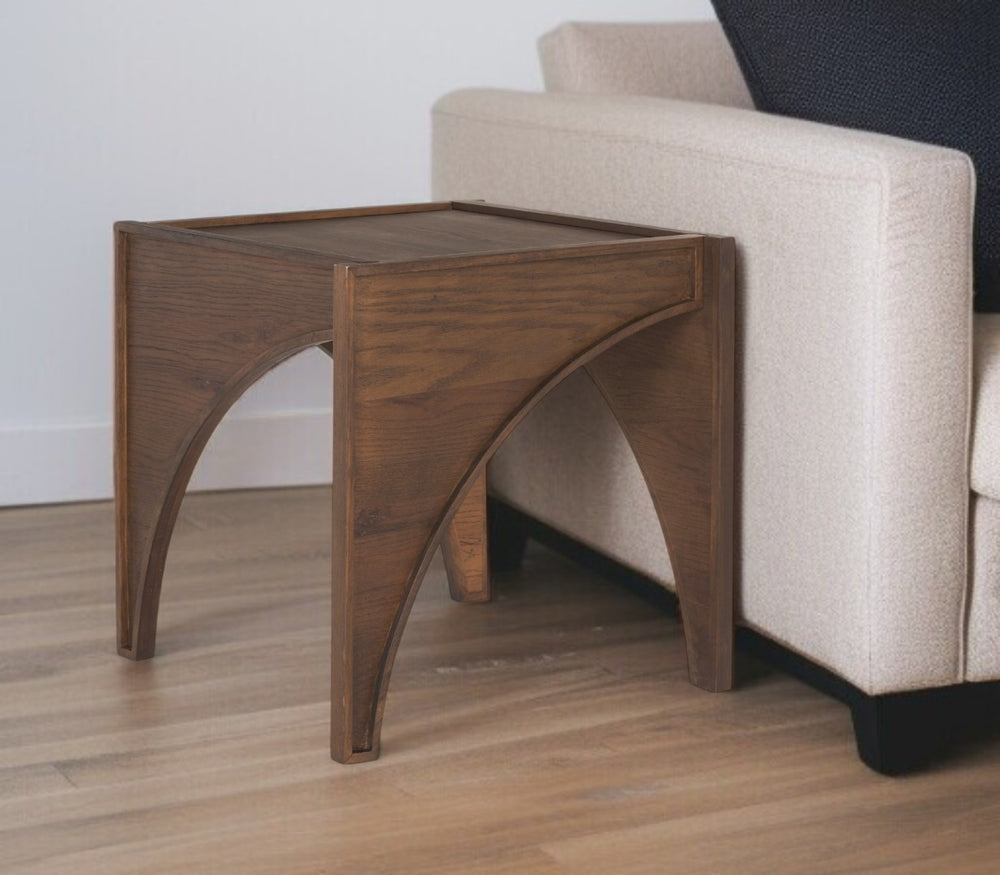 HomeRoots 24" Brown Wood Arched Square End Table – Modern Accent for Living Room, Bedroom & Entryway Decor 604035