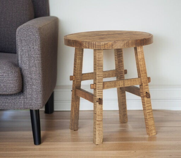 HomeRoots 23" Brown Distressed Solid Wood End Table - Rustic Mango Wood Nightstand with Vintage Charm & Style 604036