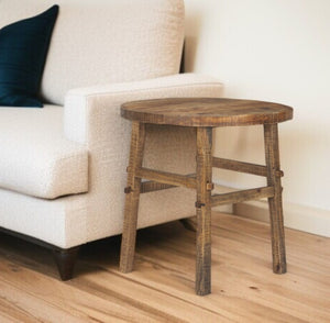 26 Inch Solid Wood End Table with Rustic Distressed Finish for Living Room Decor