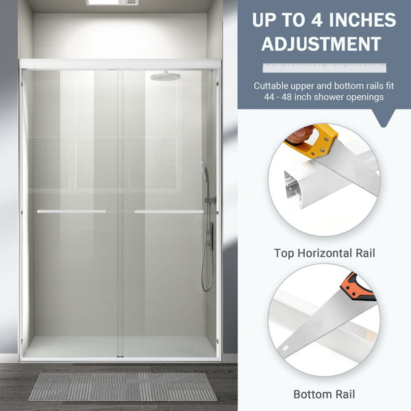 English Elm 44" Semi-frameless Double Sliding Shower Door Brushed Gold Tempered Glass Walk-in White W1920P385296