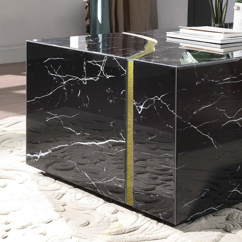 HomeRoots 47" White Marble Coffee Table with Solid Wood Base - Modern Design for Stylish Living Spaces 604043