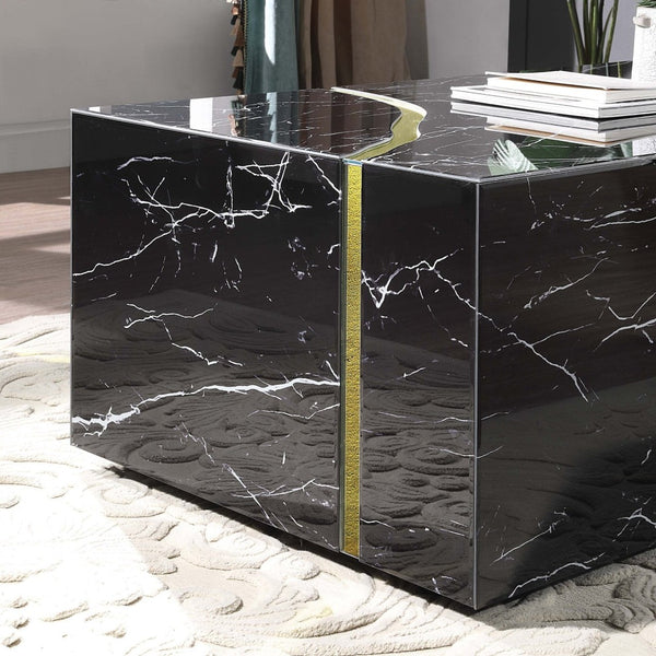 HomeRoots 47" White Marble Coffee Table with Solid Wood Base - Modern Design for Stylish Living Spaces 604043