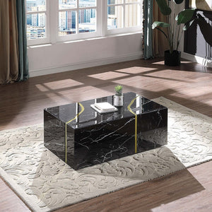 HomeRoots 47" White Marble Coffee Table with Solid Wood Base - Modern Design for Stylish Living Spaces 604043
