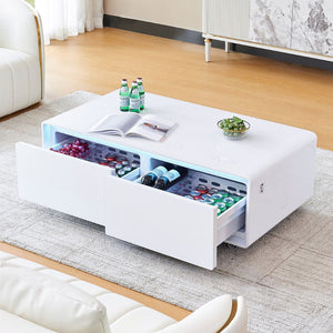 HomeRoots 51" Elegant White Solid Wood Coffee Table with Storage Drawers for Modern & Traditional Spaces 604044