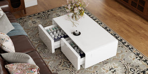 HomeRoots 51" Elegant White Solid Wood Coffee Table with Storage Drawers for Modern & Traditional Spaces 604044