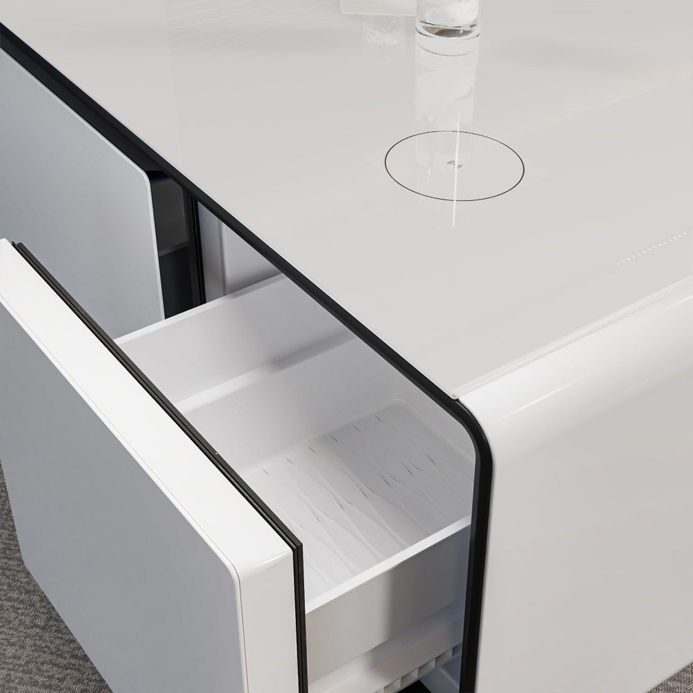 HomeRoots 42" White Solid Wood Coffee Table - Modern Design with Two Drawers for Stylish Living Room Storage 604045