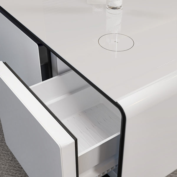 HomeRoots 42" White Solid Wood Coffee Table - Modern Design with Two Drawers for Stylish Living Room Storage 604045