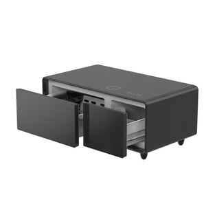 HomeRoots 18" Black Synthetic Laminate End Table with Reclaimed Wood, USB Port, and Two Drawers for Storage 604046