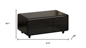HomeRoots 18" Black Synthetic Laminate End Table with Reclaimed Wood, USB Port, and Two Drawers for Storage 604046