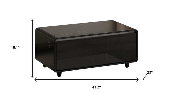 HomeRoots 18" Black Synthetic Laminate End Table with Reclaimed Wood, USB Port, and Two Drawers for Storage 604046