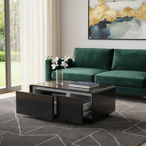 HomeRoots 18" Black Synthetic Laminate End Table with Reclaimed Wood, USB Port, and Two Drawers for Storage 604046