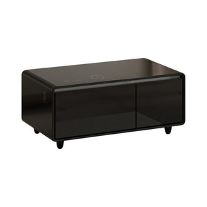 HomeRoots 18" Black Synthetic Laminate End Table with Reclaimed Wood, USB Port, and Two Drawers for Storage 604046