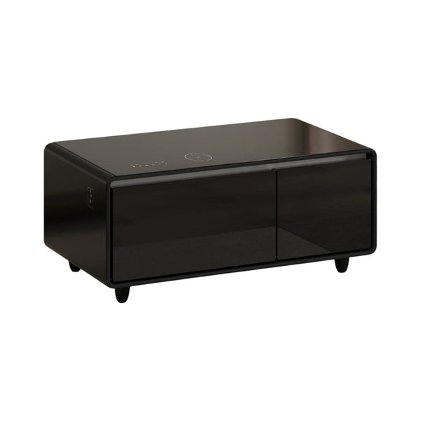 HomeRoots 18" Black Synthetic Laminate End Table with Reclaimed Wood, USB Port, and Two Drawers for Storage 604046
