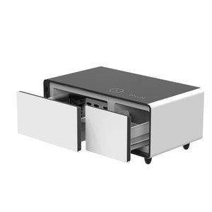 HomeRoots 41" Sleek Black and White Glass Coffee Table with Drawers - Modern Design for Stylish Spaces 604047