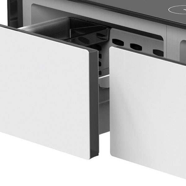 HomeRoots 41" Sleek Black and White Glass Coffee Table with Drawers - Modern Design for Stylish Spaces 604047