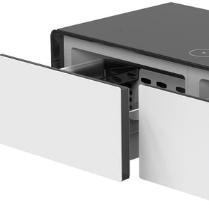 HomeRoots 41" Sleek Black and White Glass Coffee Table with Drawers - Modern Design for Stylish Spaces 604047
