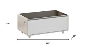 HomeRoots 41" Sleek Black and White Glass Coffee Table with Drawers - Modern Design for Stylish Spaces 604047