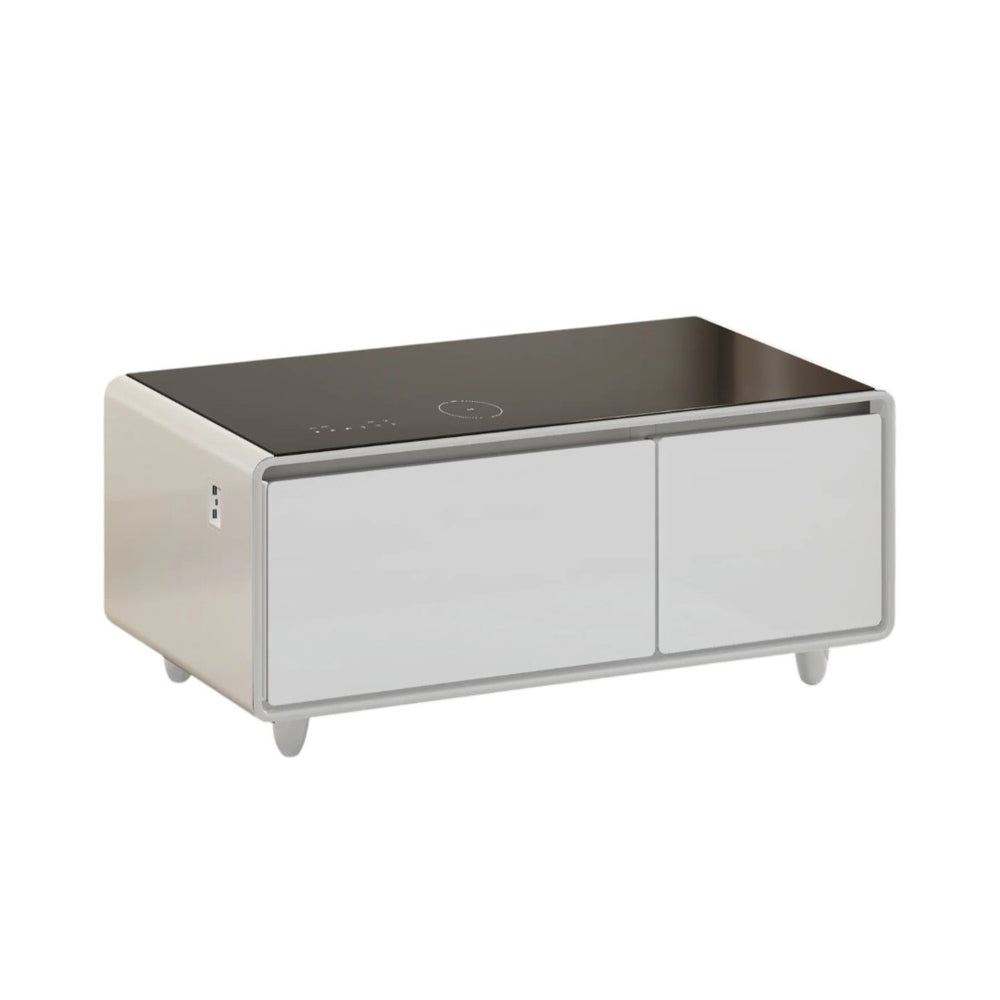 HomeRoots 41" Sleek Black and White Glass Coffee Table with Drawers - Modern Design for Stylish Spaces 604047